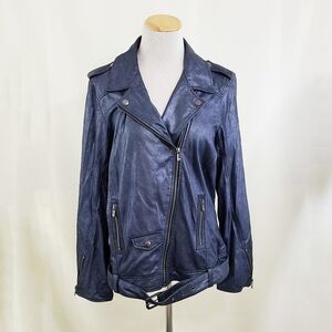 AS by DF Cult leather jacket metallic dark blue suede moto size large